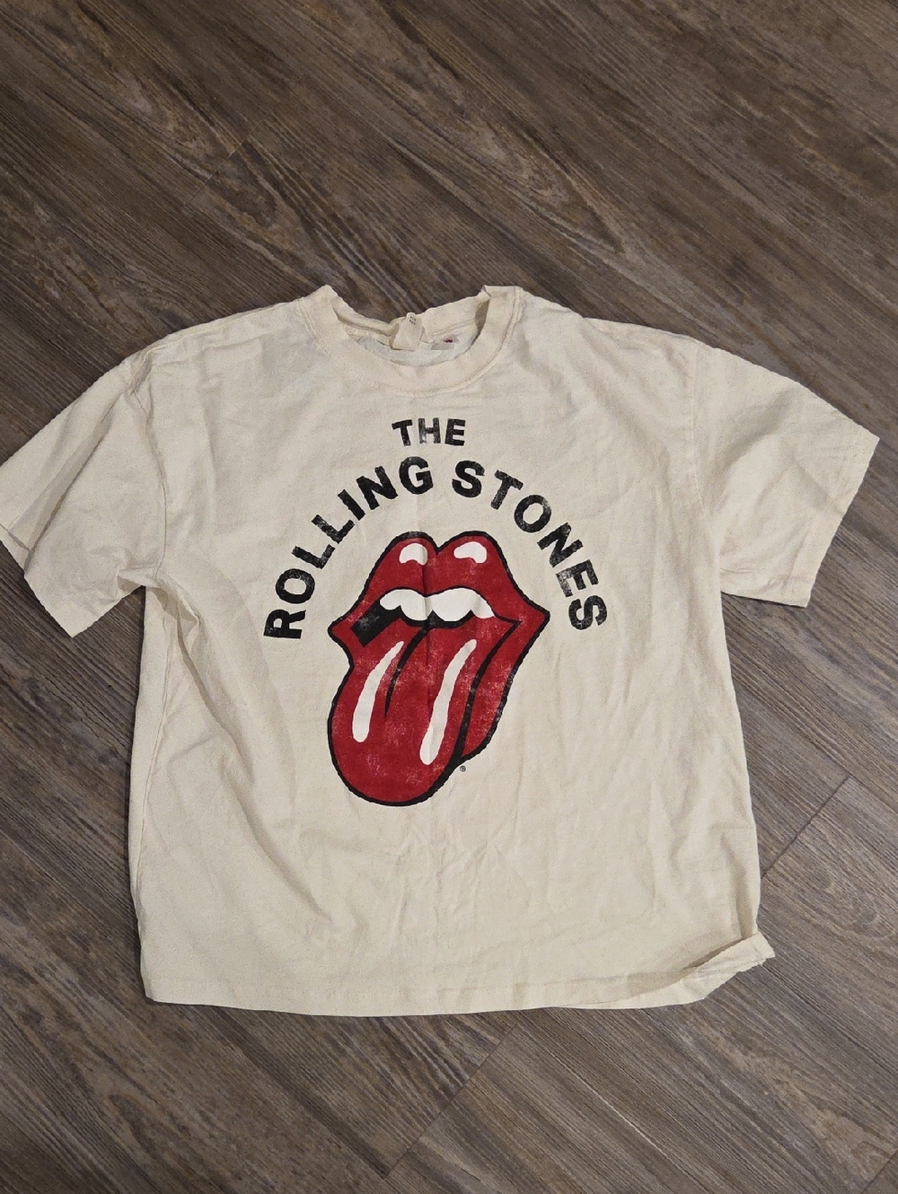 the Rolling Stones Cream Short Sleeve Tee with Red Tongue Graphic